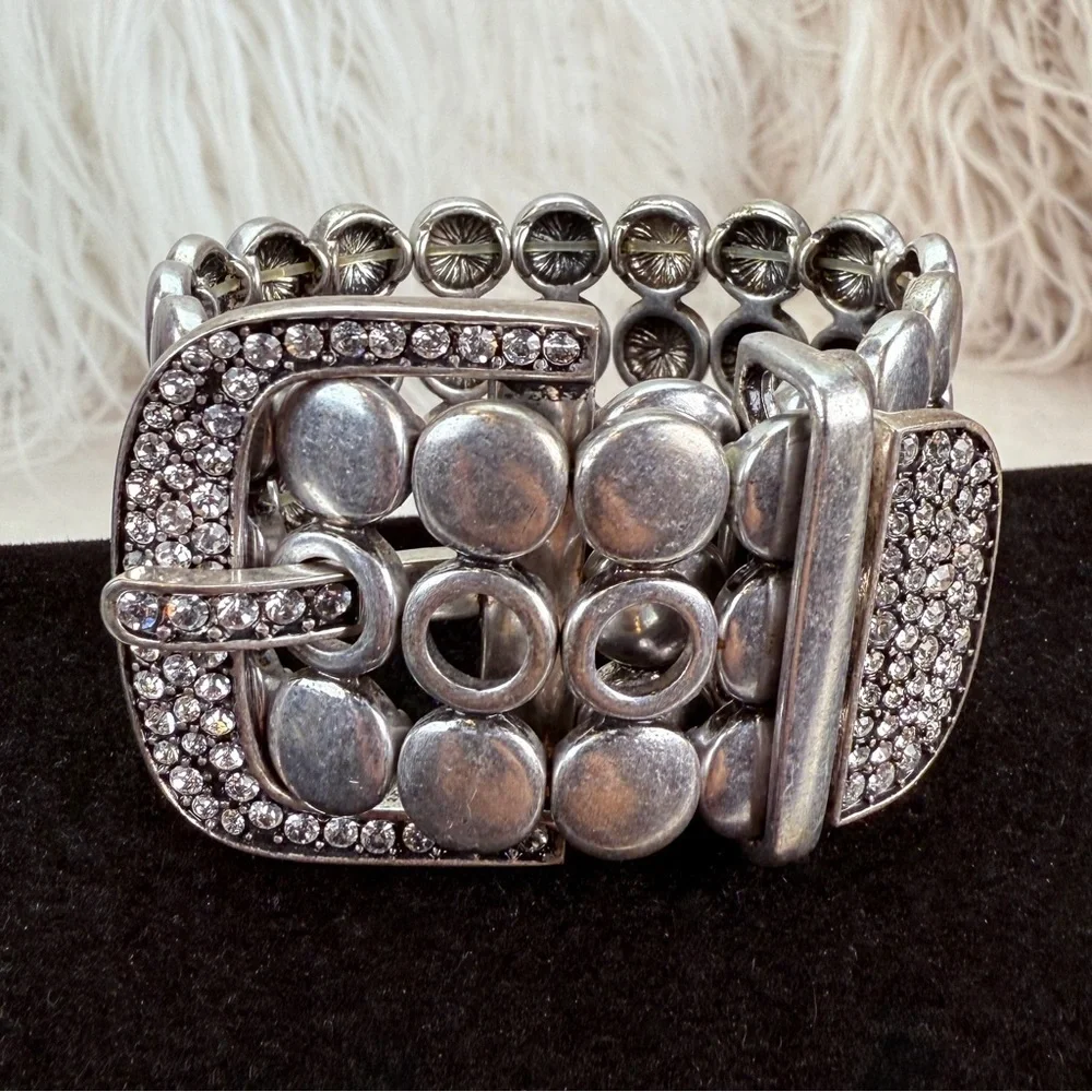 Silvertone CZ premier, designs, retired Statement Buckle Stretch Bracelet